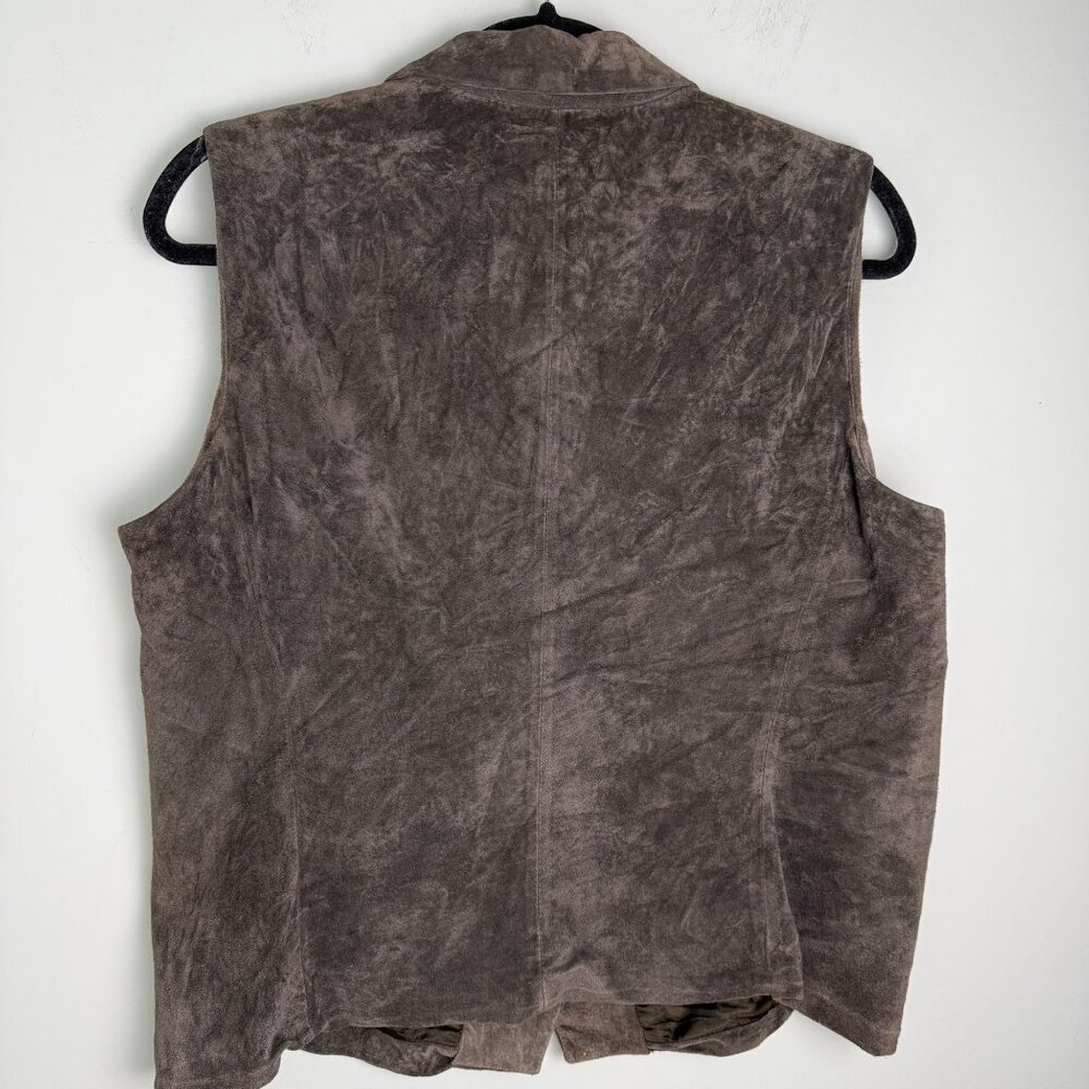Liz Claiborne VTG Genuine Suede Top Collared Vest Brown Size L 90s Western Boho - Picture 3 of 6